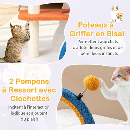 4-Level Cute Cat Tree Tower with UFO-Shaped Top Perch-Blue