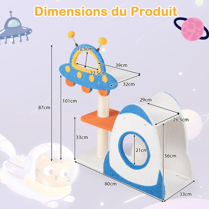 4-Level Cute Cat Tree Tower with UFO-Shaped Top Perch-Blue