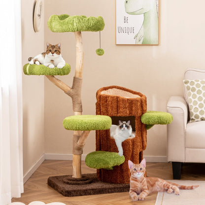 Multi-level Cat Tree Tree Hole Designed Cat Tower with Double Decker Cat House-Brown