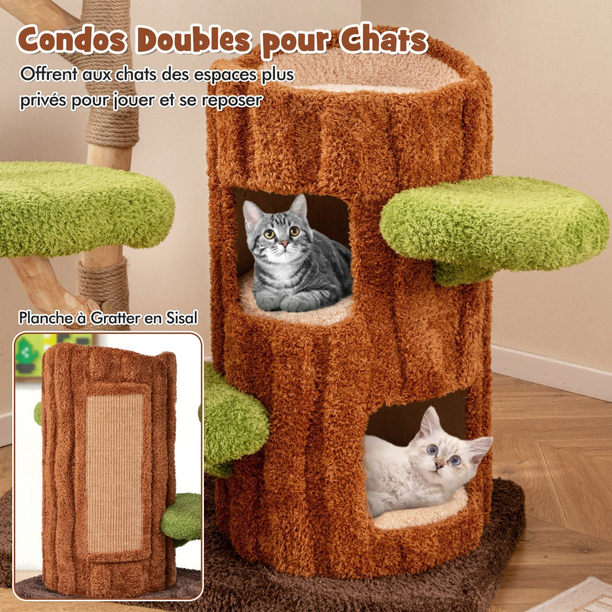 Multi-level Cat Tree Tree Hole Designed Cat Tower with Double Decker Cat House-Brown