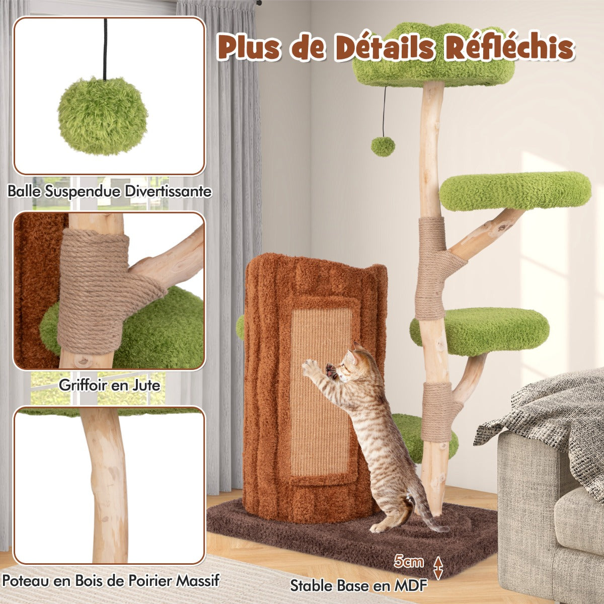 Multi-level Cat Tree Tree Hole Designed Cat Tower with Double Decker Cat House-Brown