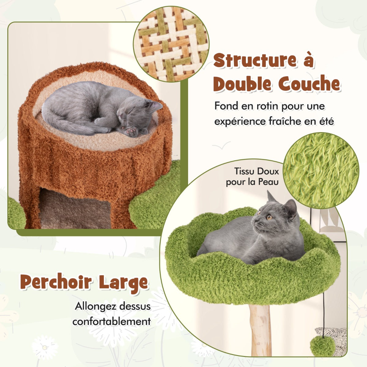 Multi-level Cat Tree Tree Hole Designed Cat Tower with Double Decker Cat House-Brown