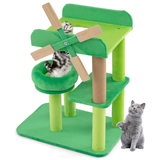 Small scratching post with lying area & platforms & scratching post cat tree in windmill shape
