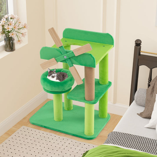 Small scratching post with lying area & platforms & scratching post cat tree in windmill shape