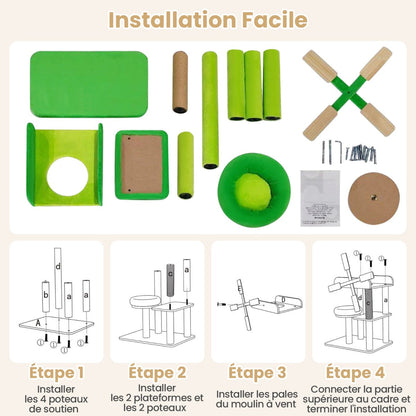 Small scratching post with lying area & platforms & scratching post cat tree in windmill shape