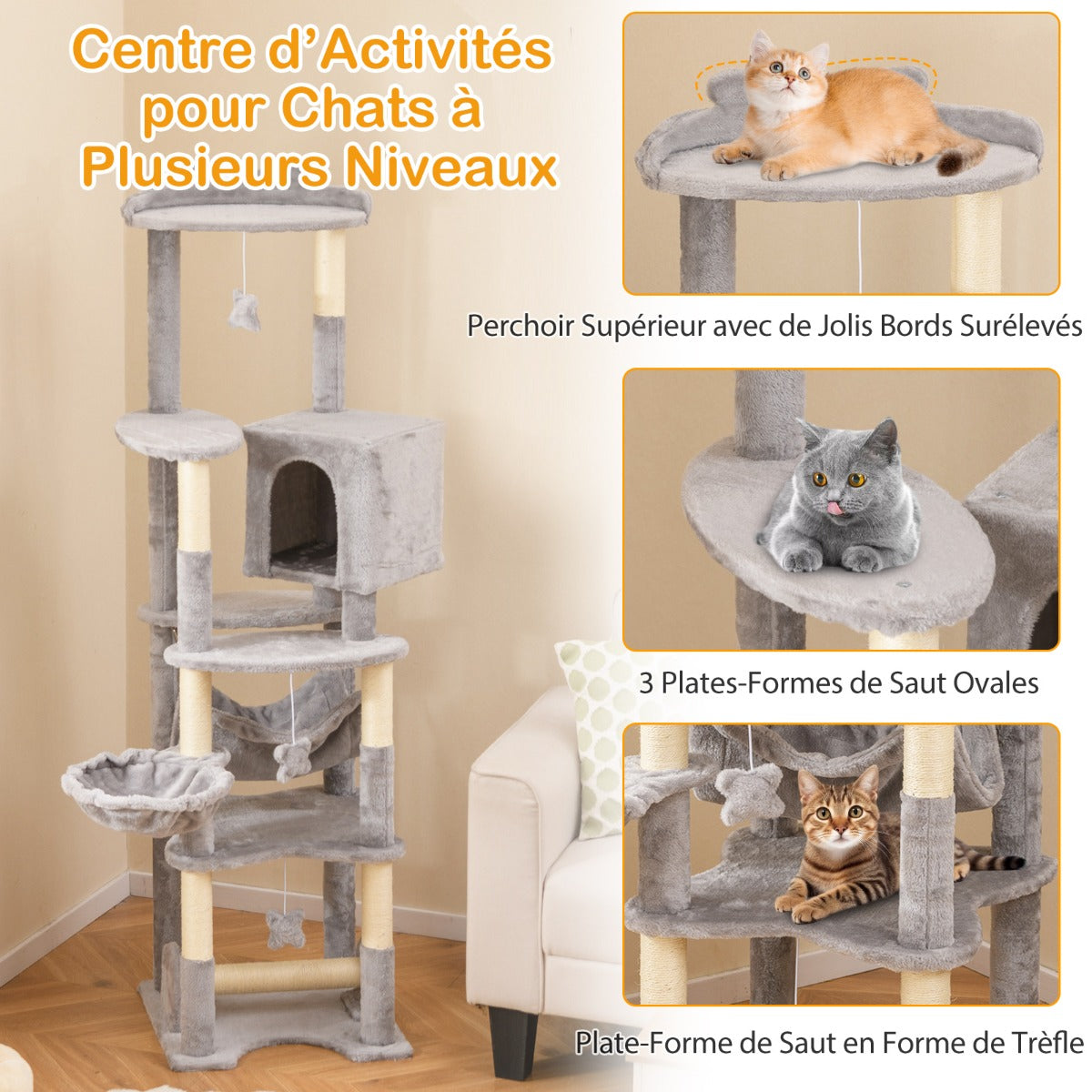 69 Inch Multi-level Cat Tree with Top Perch and Cozy Condo