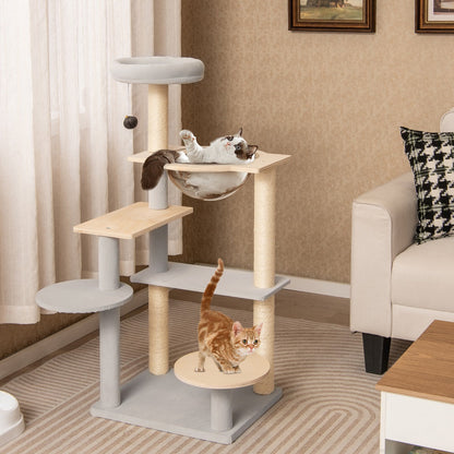 113 cm Multi-level Modern Cat Tree with Removable Padded Top Perch-Natural