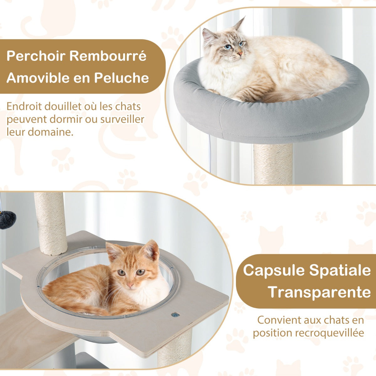 113 cm Multi-level Modern Cat Tree with Removable Padded Top Perch-Natural