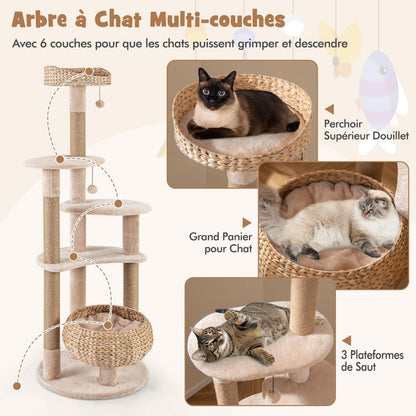 164cm Cattail Cat Tower with Jute Scratching Posts-Beige