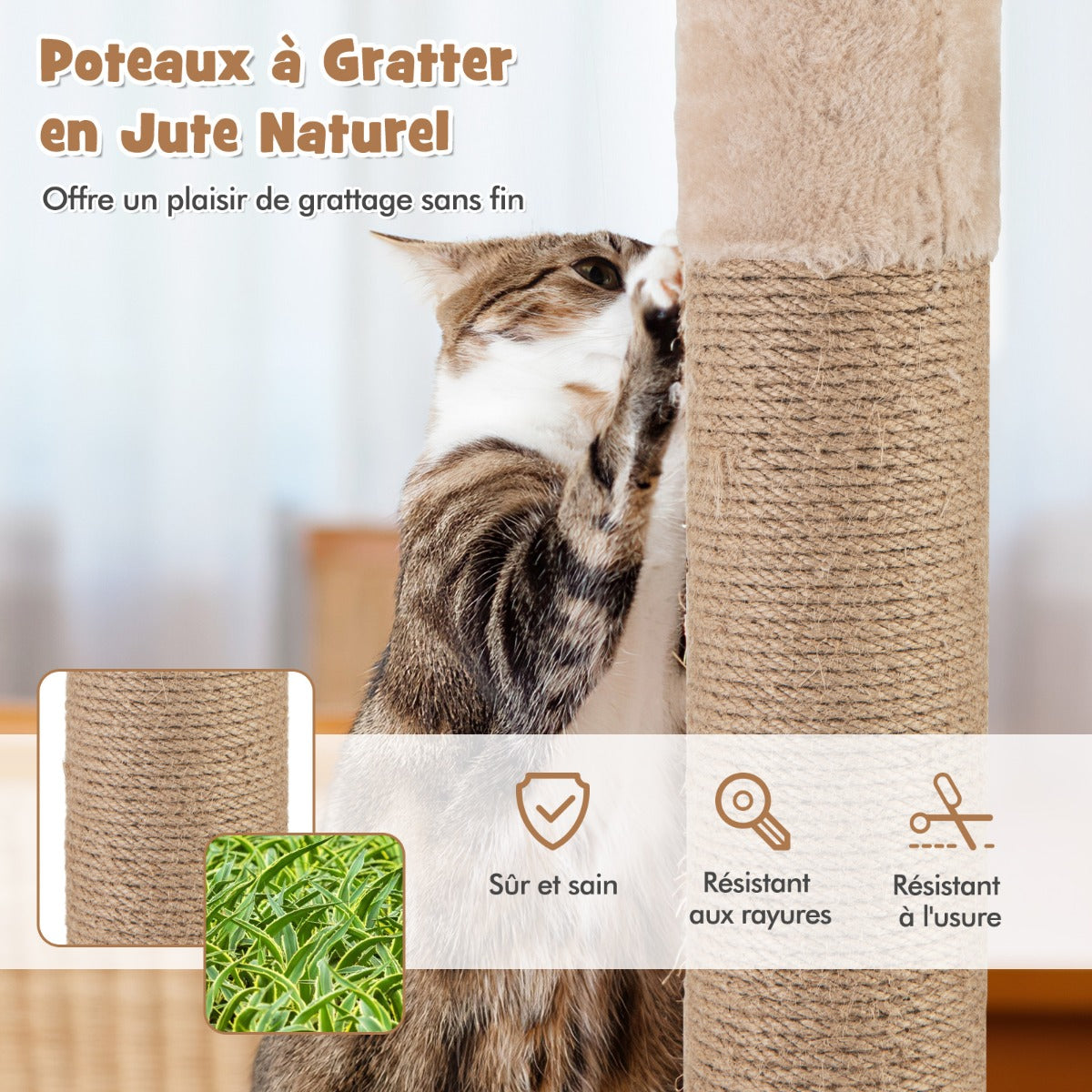 164cm Cattail Cat Tower with Jute Scratching Posts-Beige