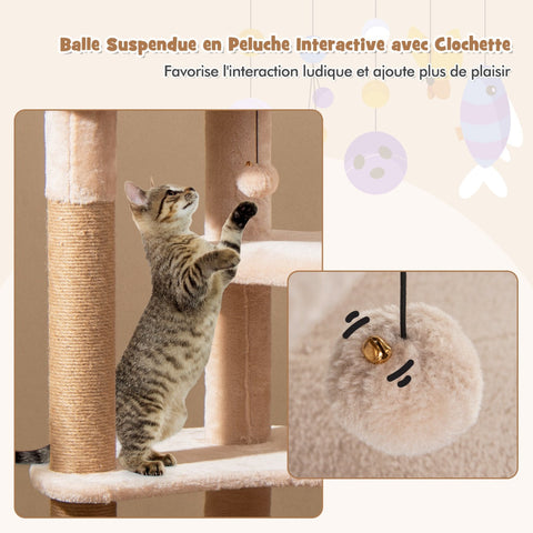 164cm Cattail Cat Tower with Jute Scratching Posts-Beige