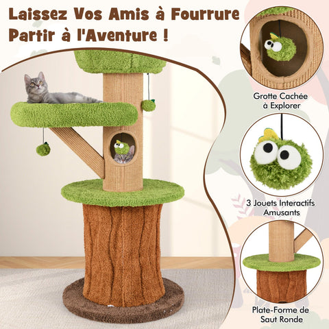 148 CM Mushroom Cat Tree with 2 Cute Condos for Indoor Cats-Green