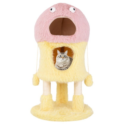 Cute Monster-Themed Cat Tower with 2 Private Condos-Yellow