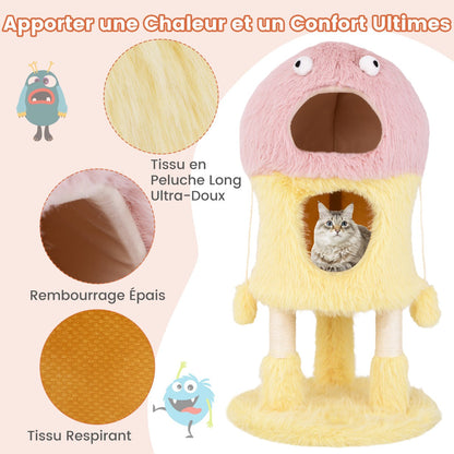 Cute Monster-Themed Cat Tower with 2 Private Condos-Yellow