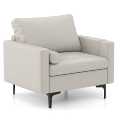 Armchair Single Sofa with Comfy Cushion and 3 Pockets for Living Room-Grey
