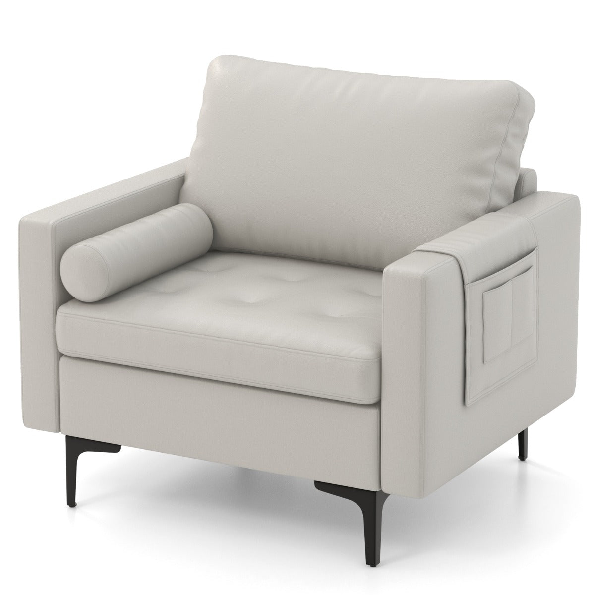 Armchair Single Sofa with Comfy Cushion and 3 Pockets for Living Room-Grey
