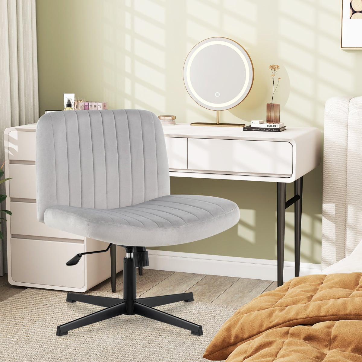 Armless Cross Legged Desk Chair with Wide Seat-Grey
