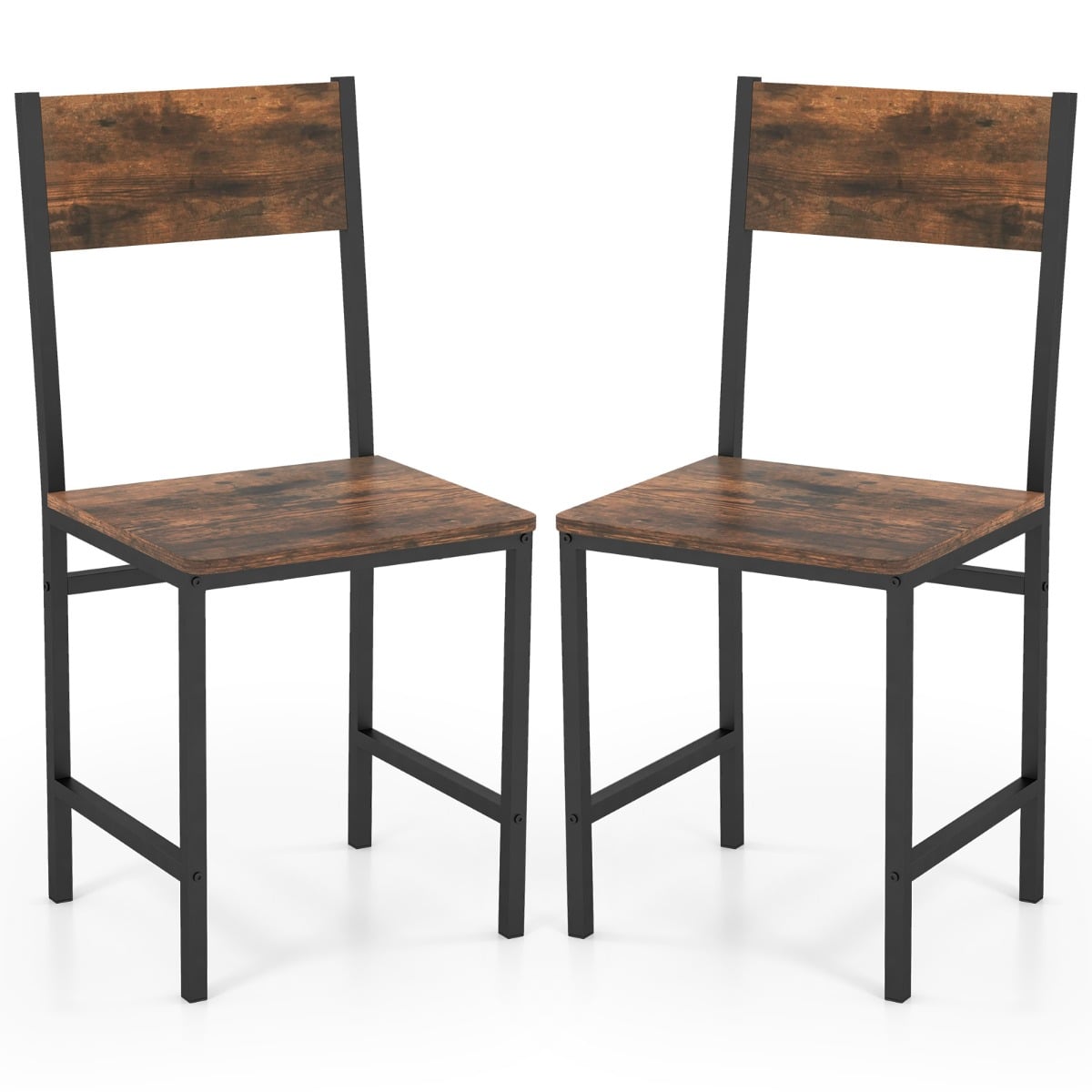 Armless Dinner Chairs Set of 2 with Metal Legs and Slanted Back-Rustic Brown