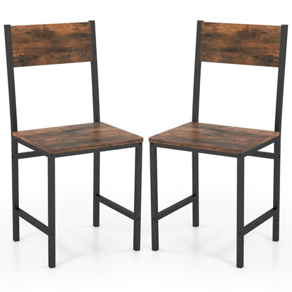 Armless Dinner Chairs Set of 2 with Metal Legs and Slanted Back-Rustic Brown
