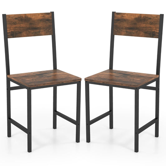 Armless Dinner Chairs Set of 2 with Metal Legs and Slanted Back-Rustic Brown