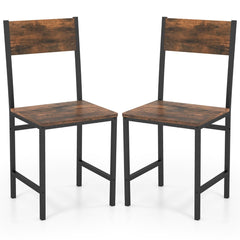 Armless Dinner Chairs Set of 2 with Metal Legs and Slanted Back-Rustic Brown