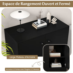2-Door Freestanding Storage Cabinet with 3-Tier Shelf, Independent Side Cabinet with Anti-Tip Device, Black
