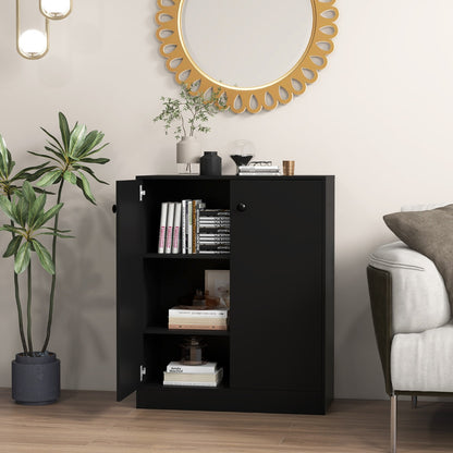 2-Door Freestanding Storage Cabinet with 3-Tier Shelf, Independent Side Cabinet with Anti-Tip Device, Black