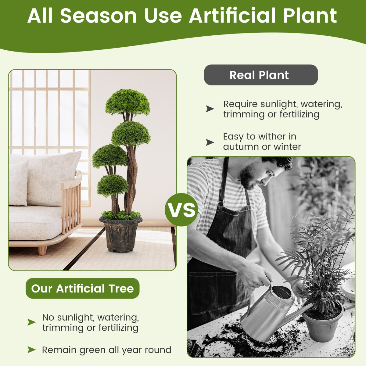 3 Feet Decorative Artificial Cedar Topiary Tree with Rattan Trunk