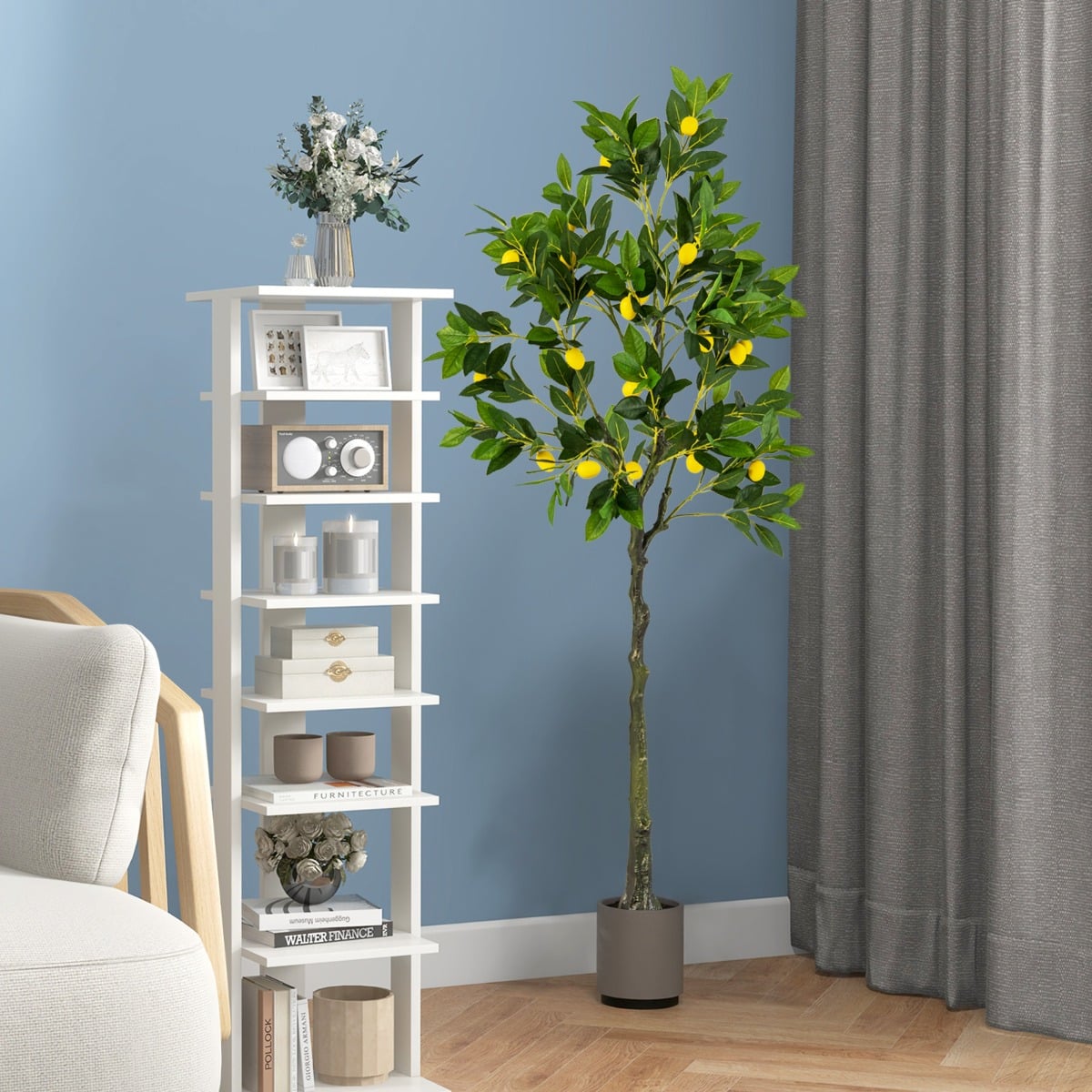 80/120/160cm Tall Fake Lemon Plant with Lemon Fruits and Cement Pot-1.6M