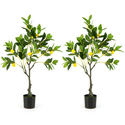 80/120/160cm Tall Fake Lemon Plant with Lemon Fruits and Cement Pot-0.8M