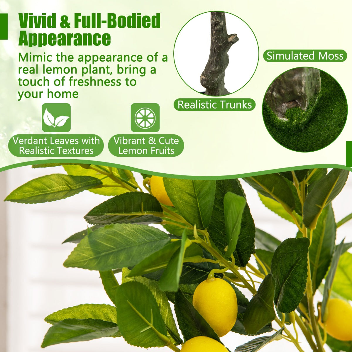 80/120/160cm Tall Fake Lemon Plant with Lemon Fruits and Cement Pot-1.2M