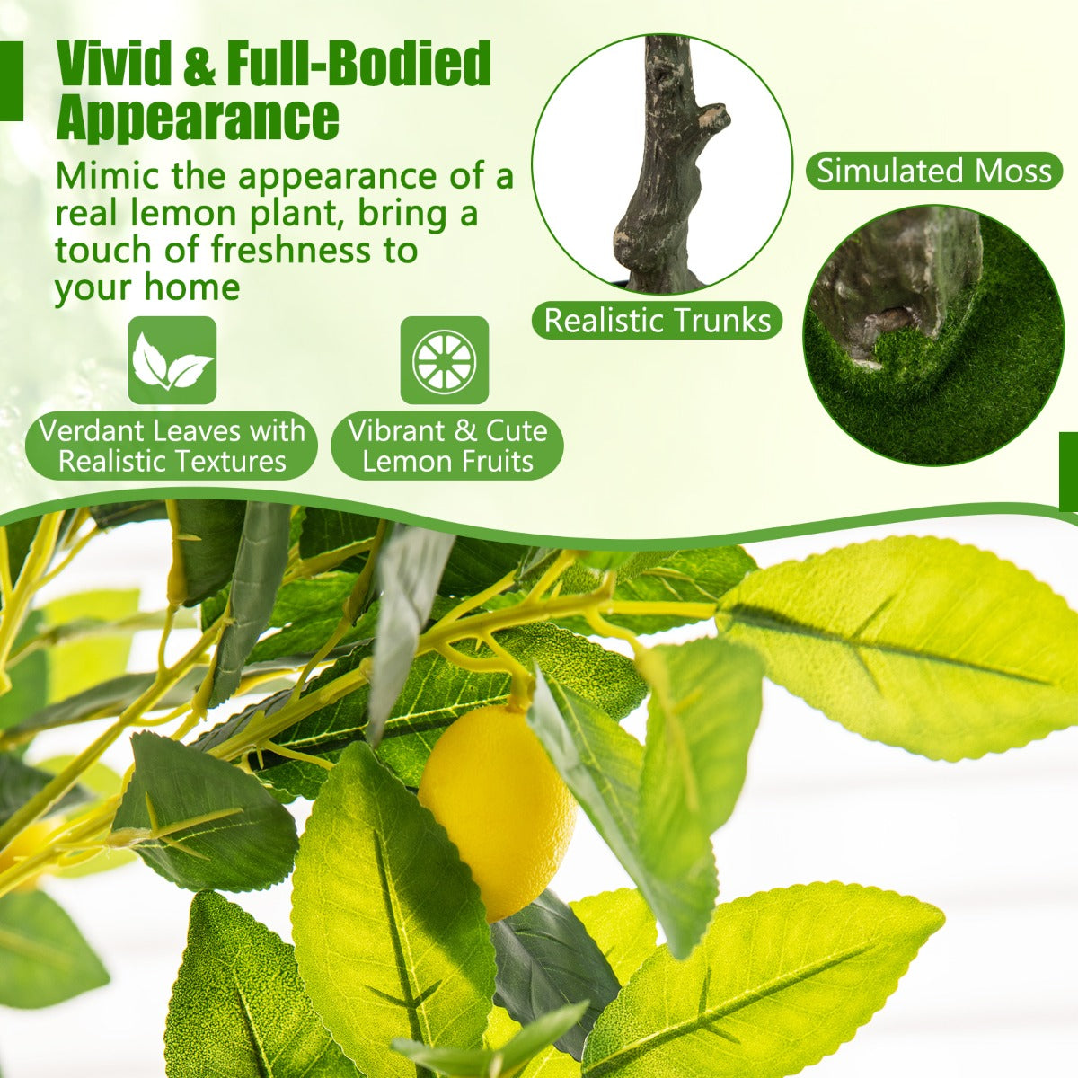 80/120/160cm Tall Fake Lemon Plant with Lemon Fruits and Cement Pot-1.6M