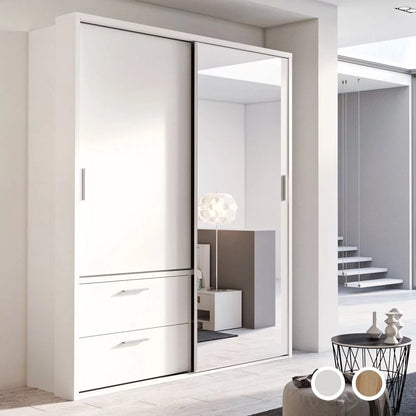 Kinza 180cm Sliding Door Wardrobe - White and Oak