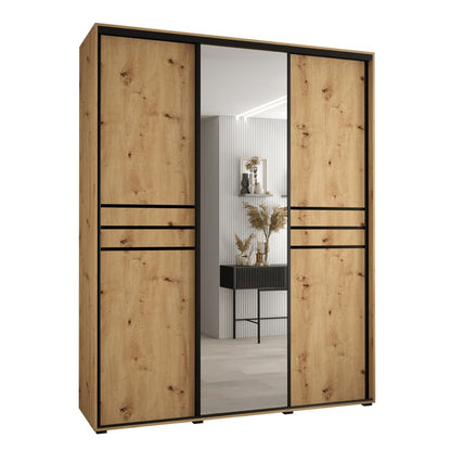 Wooden wardrobe with sliding doors on a white background