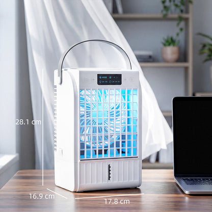 HOMCOM Portable Air Conditioner, 4-in-1 Mini Air Cooler with 4 Wind Speed, 2 Cool Mist, RGB 7 LED Light, White