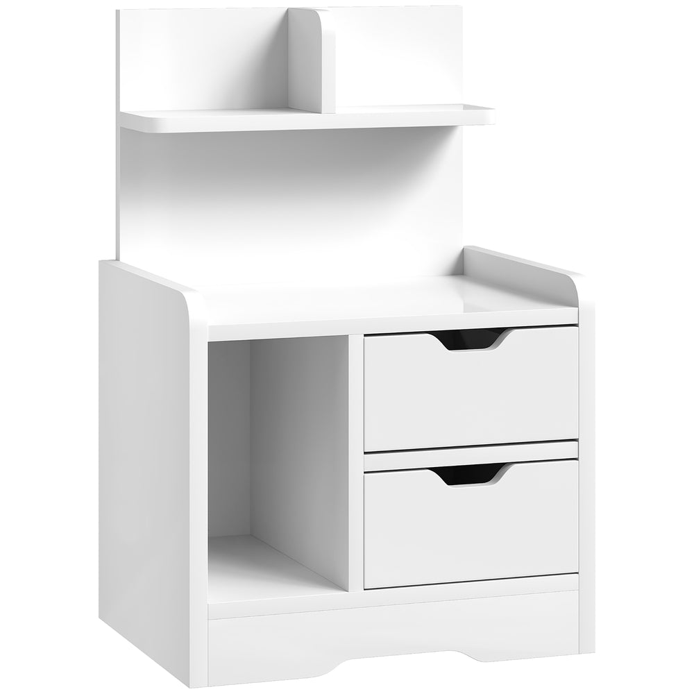 HOMCOM Bedside Table with 2 Drawers and Open Shelves - High Gloss White