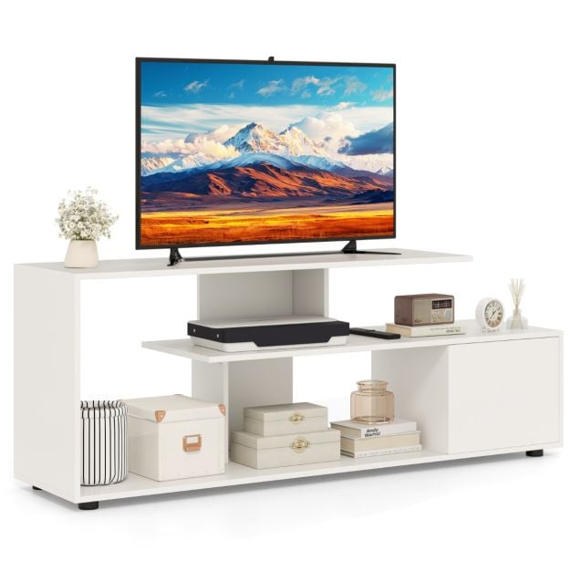 TV stand for TVs up to 55 inches with shelves & cabinet TV cabinet lowboard white