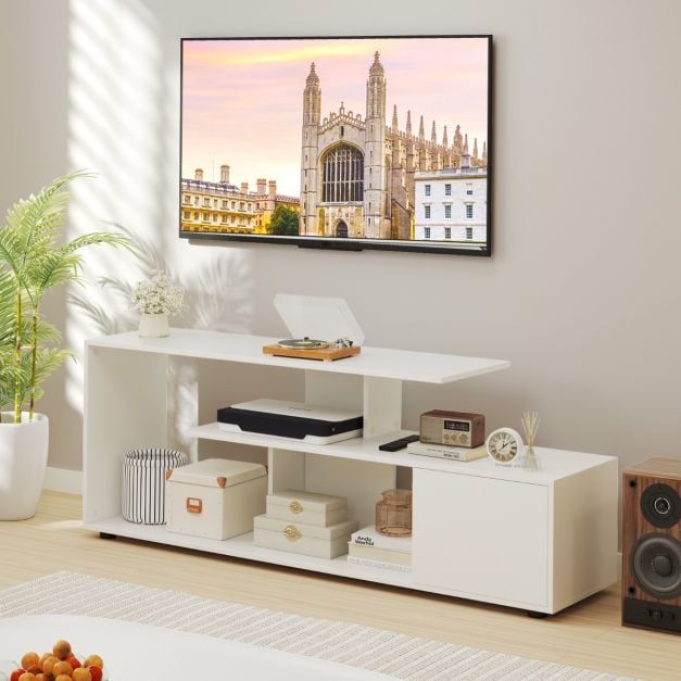 TV stand for TVs up to 55 inches with shelves & cabinet TV cabinet lowboard white