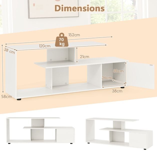 TV stand for TVs up to 55 inches with shelves & cabinet TV cabinet lowboard white