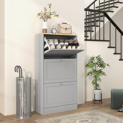 HOMCOM Modern Compact Three-Drawer Shoe Storage Cabinet - Grey