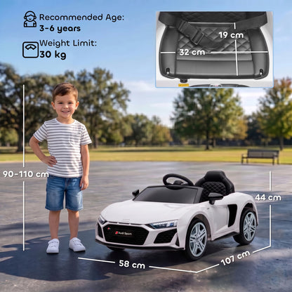 AIYAPLAY Licensed Audi R8 Spyder 12V Electric Car for Kids with Remote Control, Dual Motors, Rear Suspension, Soft Start, White