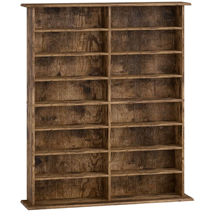 HOMCOM 16-Compartment Media Shelf - Rustic Brown