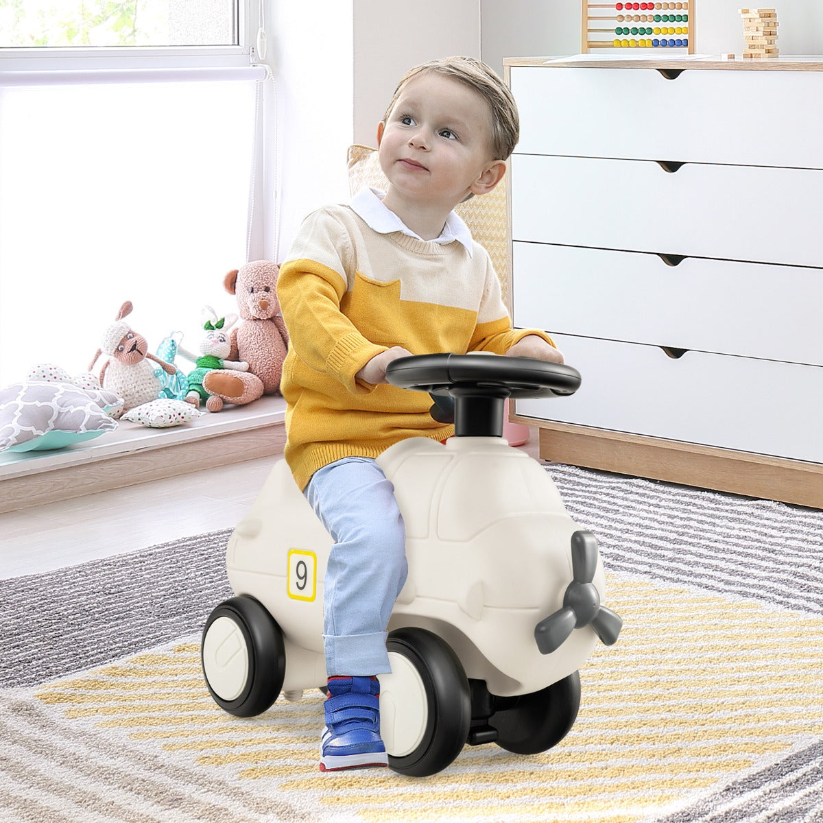 Kids Plane Ride On Toy Car with Cute Propeller and Flexible Steering Wheel