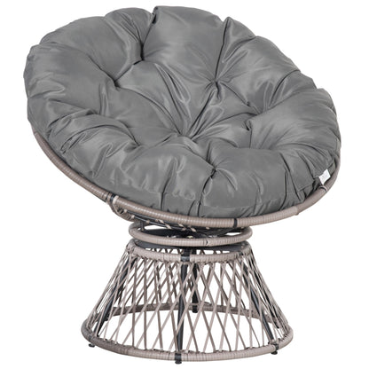 Outsunny 360 Swivel Rattan Papasan Moon Bowl Chair Round Lounge Garden Wicker Basket Seat with Padded Cushion Oversized for Outdoor Indoor, Grey