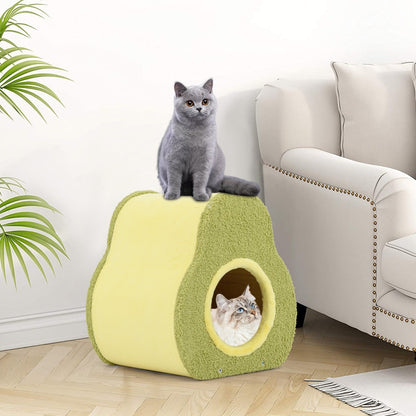 Avocado-shaped Cat Hous with Jute Scratching Board and Mountain-Shaped Top-Green