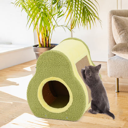 Avocado-shaped Cat Hous with Jute Scratching Board and Mountain-Shaped Top-Green
