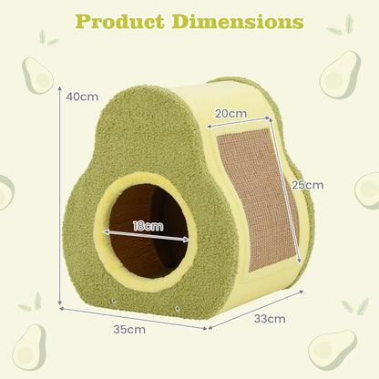 Avocado-shaped Cat Hous with Jute Scratching Board and Mountain-Shaped Top-Green