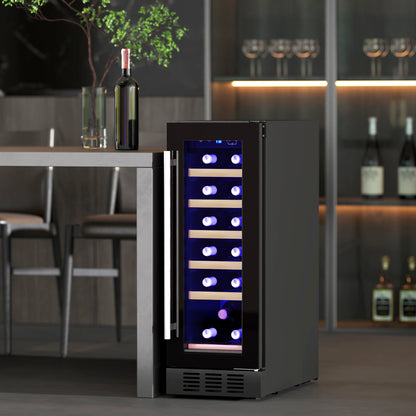 HOMCOM 19 Bottle 5-18â Wooden Rack Wine Fridge - Black