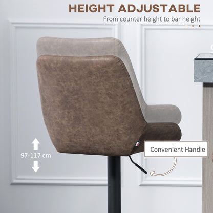 HOMCOM Adjustable Faux Leather Retro Bar Stools For Home Use, Brown