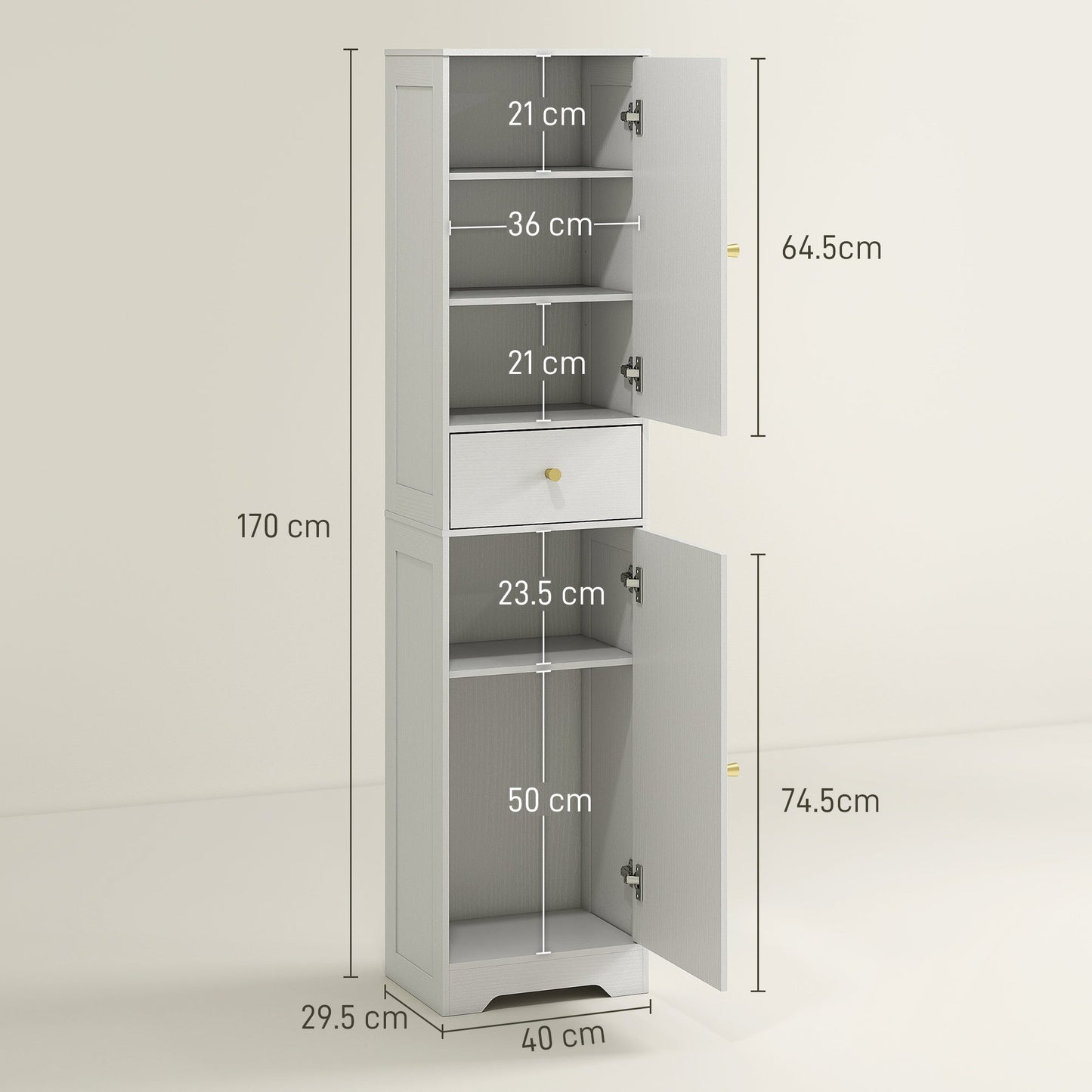 HOMCOM Tall Bathroom Cabinet with Arched Doors - White